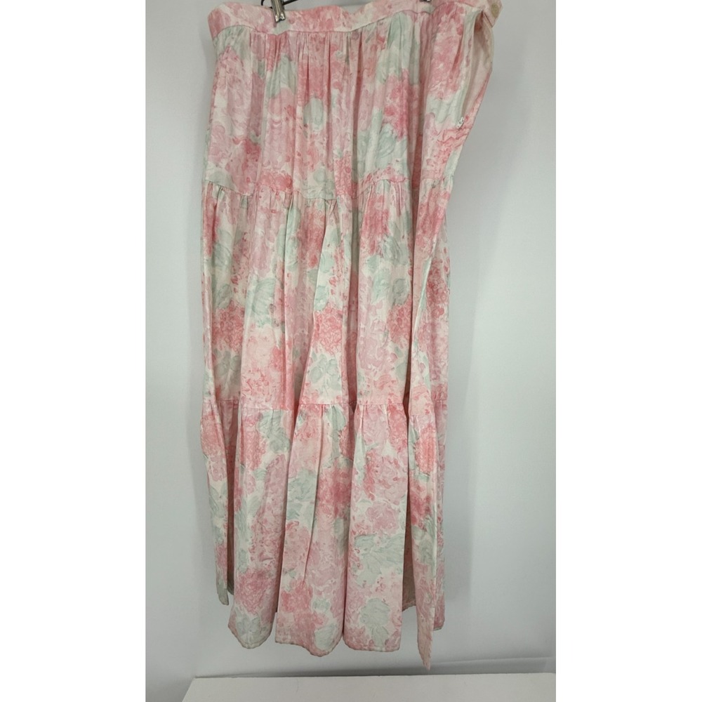 Vintage Pink Floral Maxi Skirt‎ Prairie Cottagecore Boho Romantic XL 45" Long